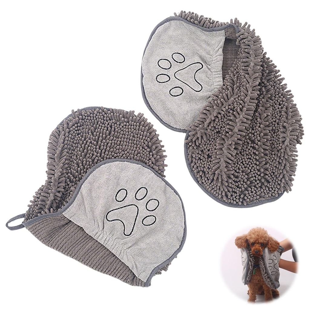Hundetrockentuch Mikrofaser 2er Pack,saugfähig und weich mit Eingrifftaschen, maschinenwaschbar, 35×80 cm Saugfähige Haustier Handtücher