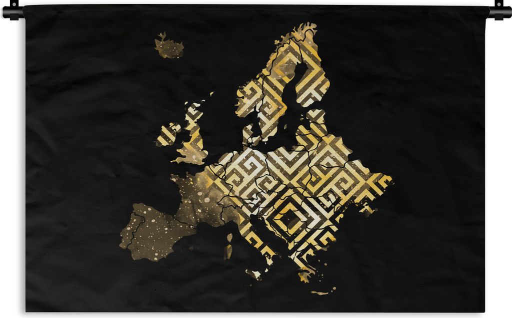 MuchoWow Wandteppich Wandbehang Karte Europa - Muster - Gold 60x40 cm Tapisserie Dekoration Wandtuch - Wanddekorationen
