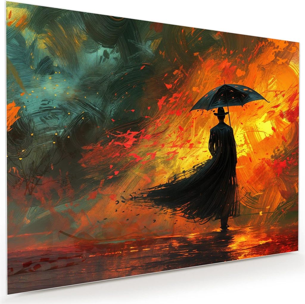 Glasbild 120x90cm in XXL für Wohnzimmer, Schlafzimmer Motiv Mann Mit Regenschirm
