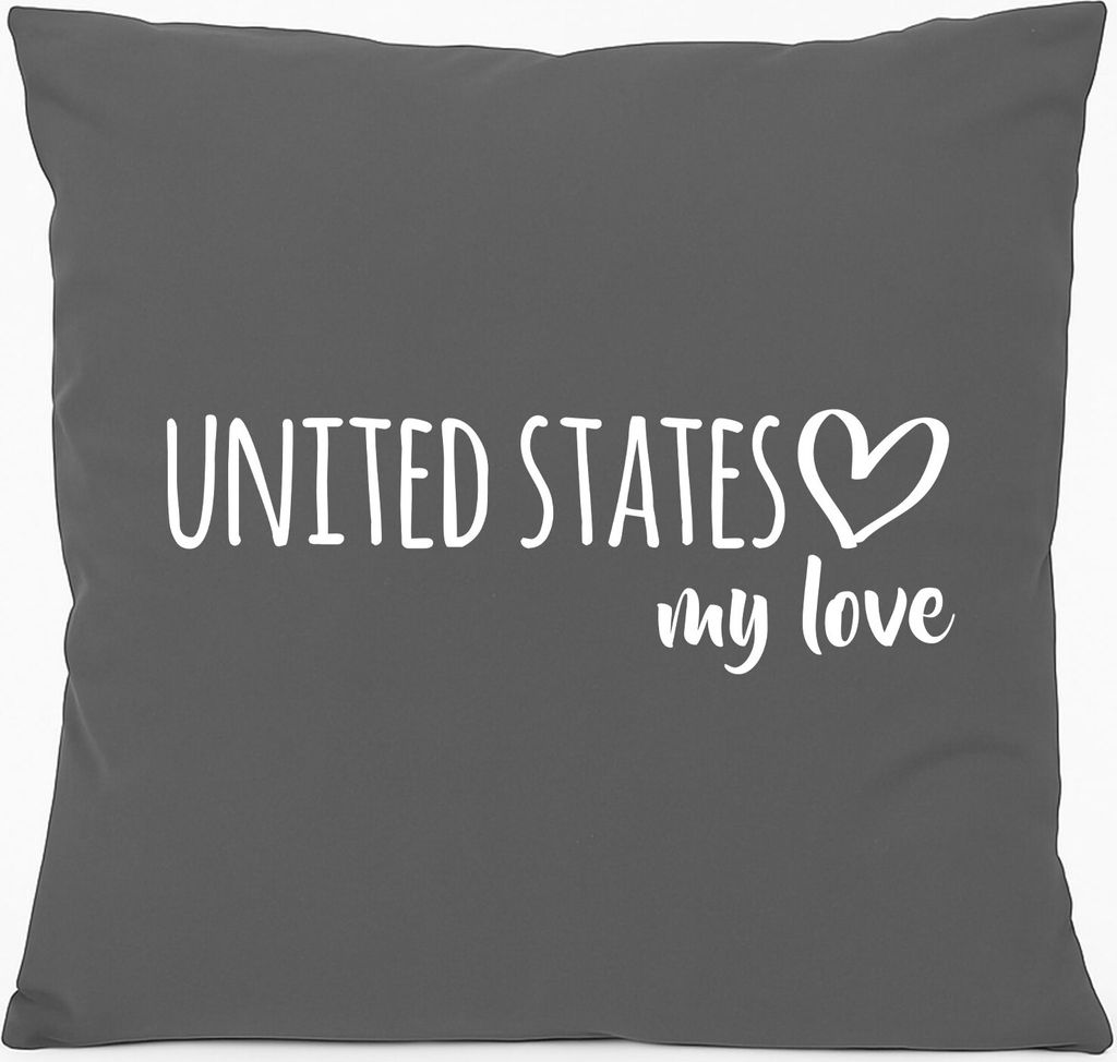 Huuraa Sofakissen United States my love Geschenk 40x40cm mit Füllung Steel Grey Baumwolle United States Mitbringsel