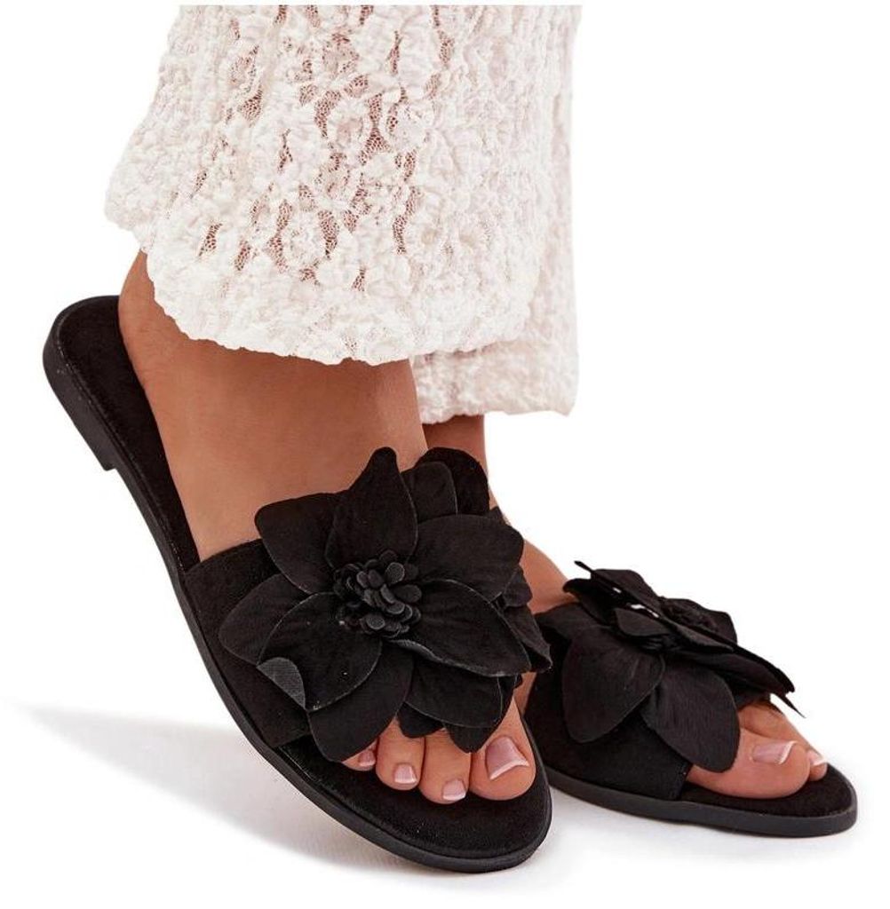 Damen flache Schuhe mit dekorativen Blumen Schwarze Elzoria 36