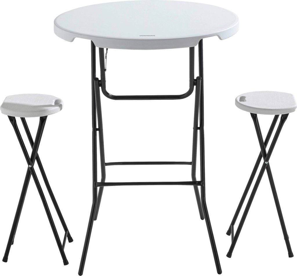 Klappstehtisch und 2 Klapphocker Weiß - Oviala REKKEM