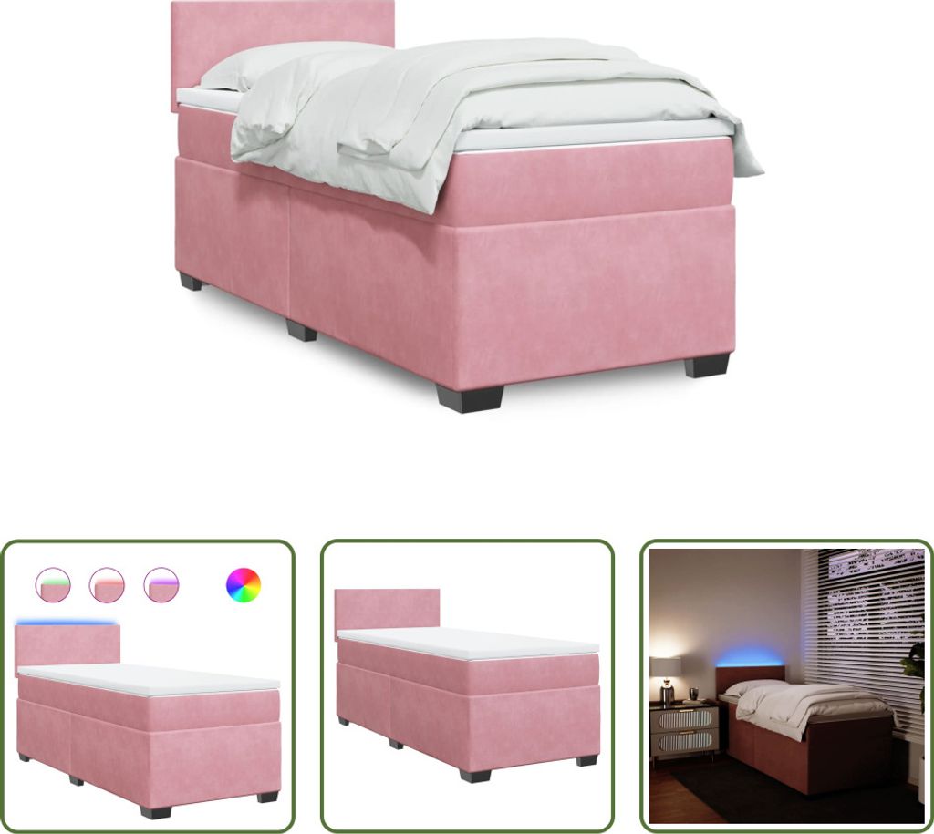 The Living Store Boxspringbett mit Matratze Rosa 90x190 cm Samt