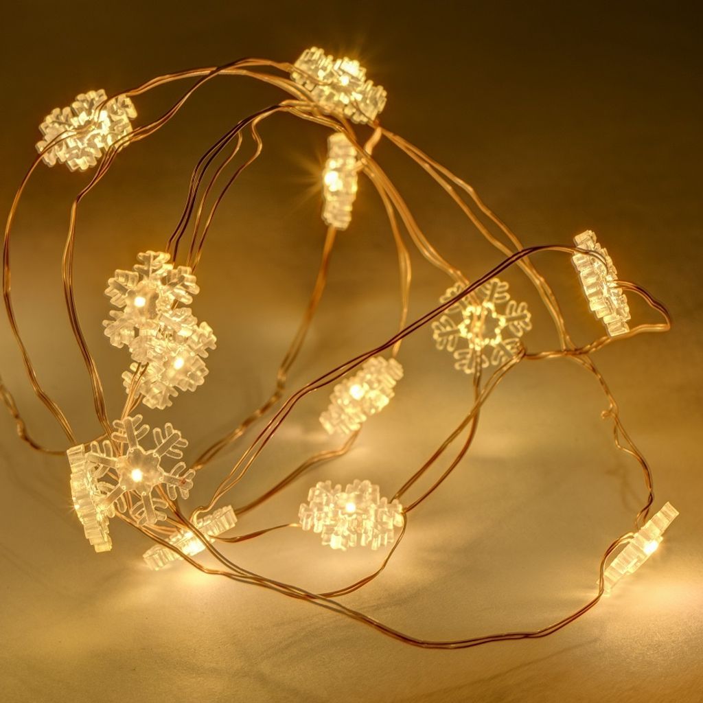 Batteriebetriebene LED-Schneeflocken-Lichterkette, warmweiß, 20 Dioden, 2,3 m