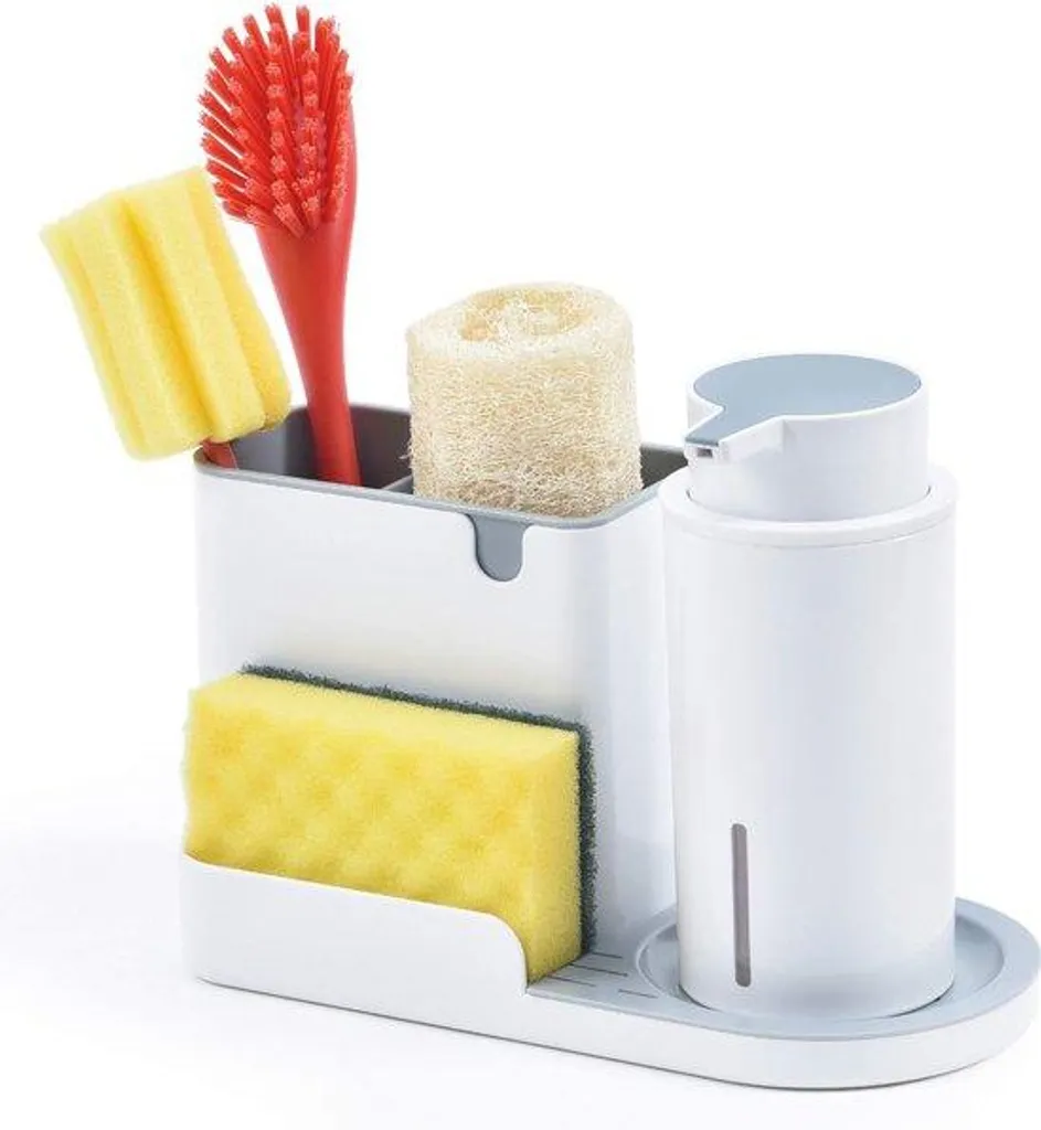 Distributeur de savon à pompe manuelle et porte-éponge compact en ABS