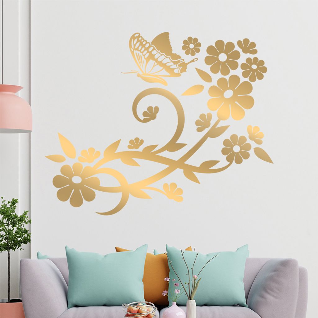 Falter Schmetterling Blüte Wandtattoo in 6 Größen - Wandaufkleber Wall Sticker - Dekoration, Küche, Wohnzimmer, Schlafzimmer, Badezimmer