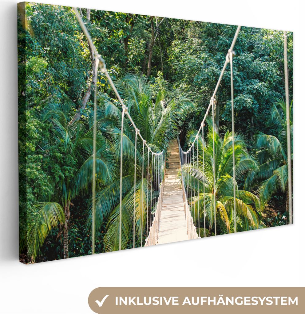MuchoWow - Leinwandbilder - Dschungel - Palme - Brücke - Natur - Pflanzen, Wandbild, Wanddeko Bilder Wohnzimmer, 60x40 cm