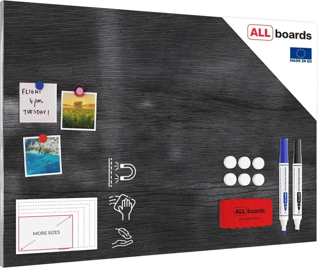 Lavagna Magnetica 90x60 Acciaio Legno Grigio per Ufficio e Smart Working