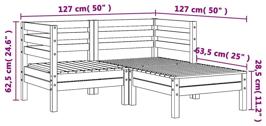 vidaXL Gartensofa 2-Sitzer mit Hocker Wachsbraun Massivholz Produktbild 