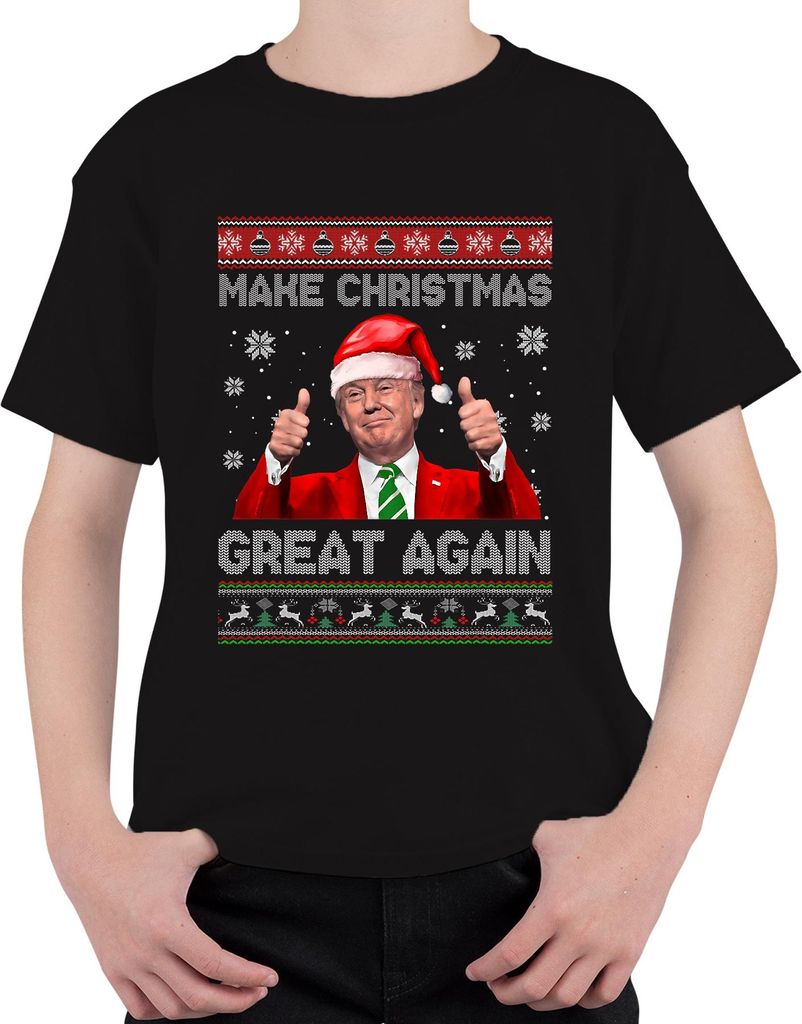 Make Christmas Great Again Santa Claus Daumen hoch lustig Uni Kinder T-Shirt, Schwarz, 140