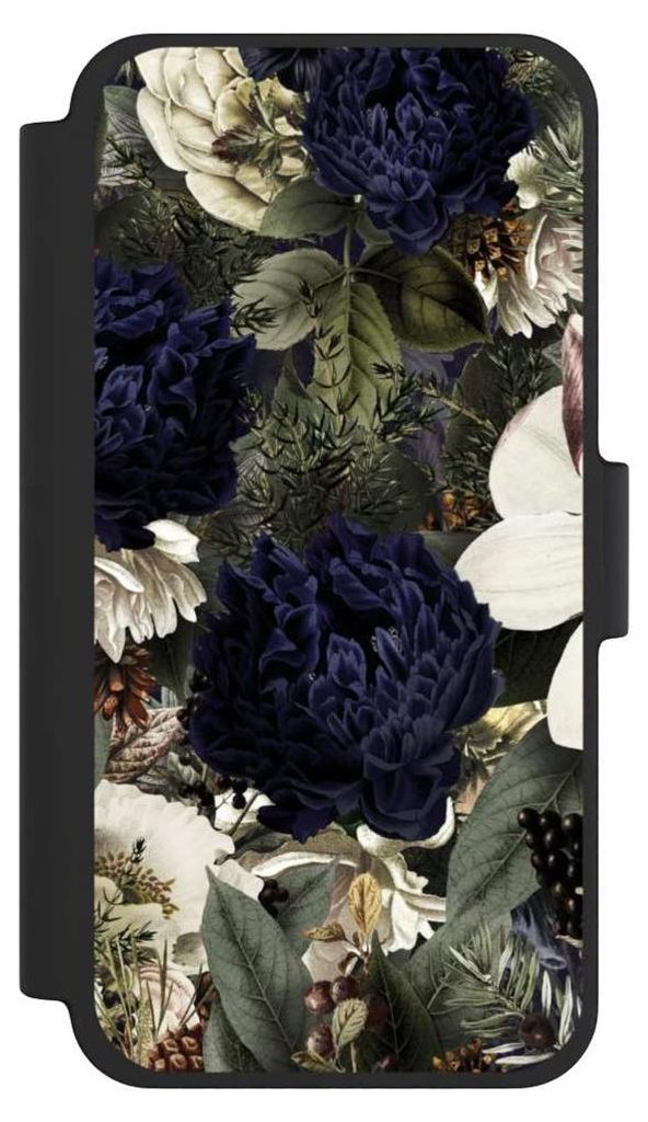NIVOCASE Klapphülle für Apple iPhone 12 mini Handyhülle aus Kunst Leder NIVOflip schwarz Blumen Utart Vintage