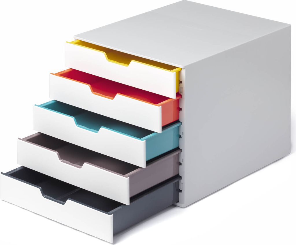 Schubladenbox VARICOLOR MIX 5 5 Schubladen DIN A4 DIN C4 Folio Letter ABS Kunststoff Gehusefarbe: wei Farbe der Schublade: wei/mehrfarbig