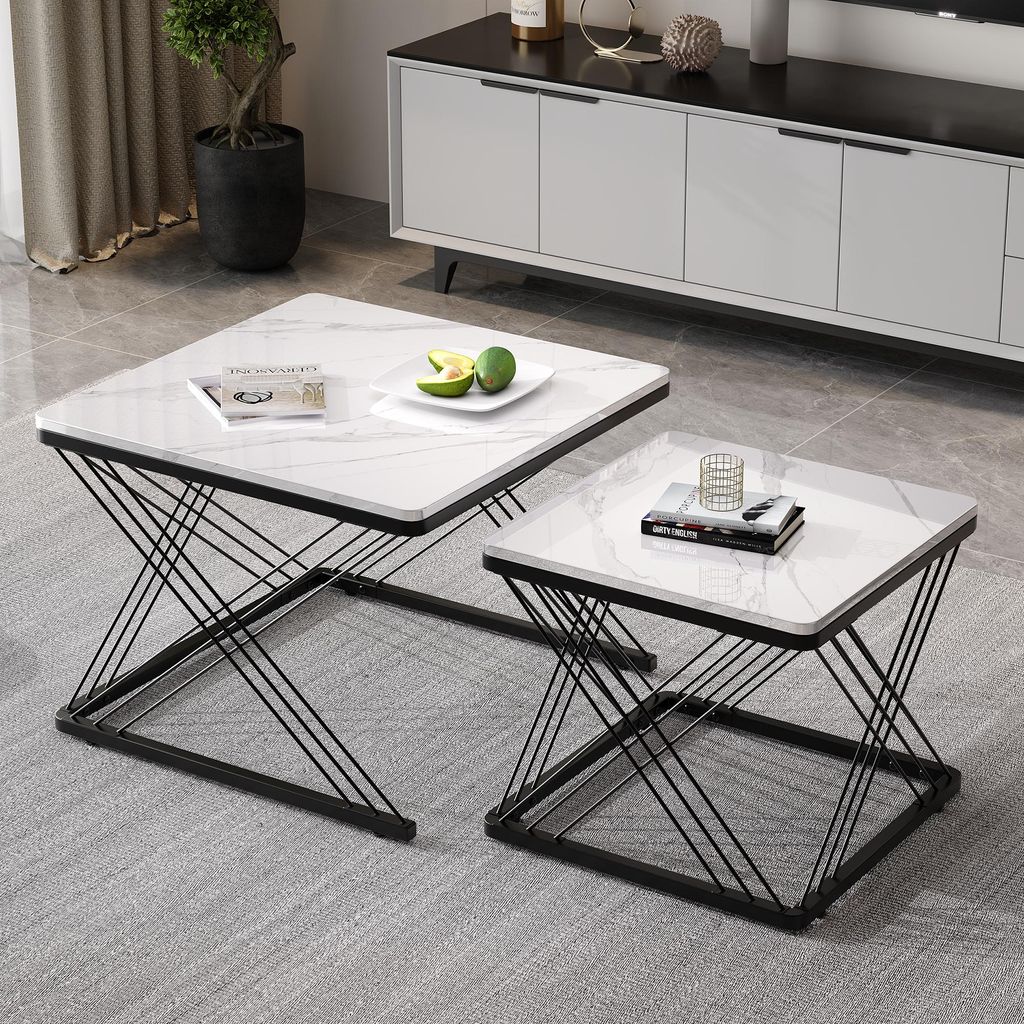 Sweiko Ensemble élégant de 2 tables basses, tables carrées Image du produit 