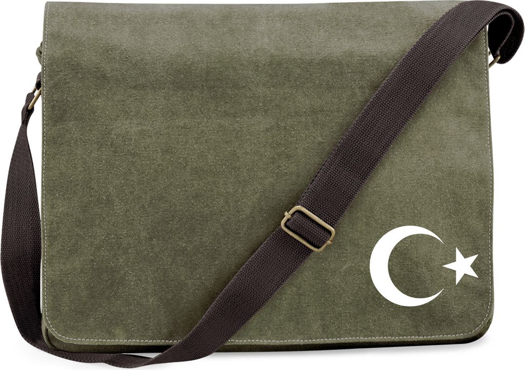 Huuraa Umhängetasche Türkei Halbmond und Stern 14 Liter Military Green Canvas Laptoptasche Geschenkidee