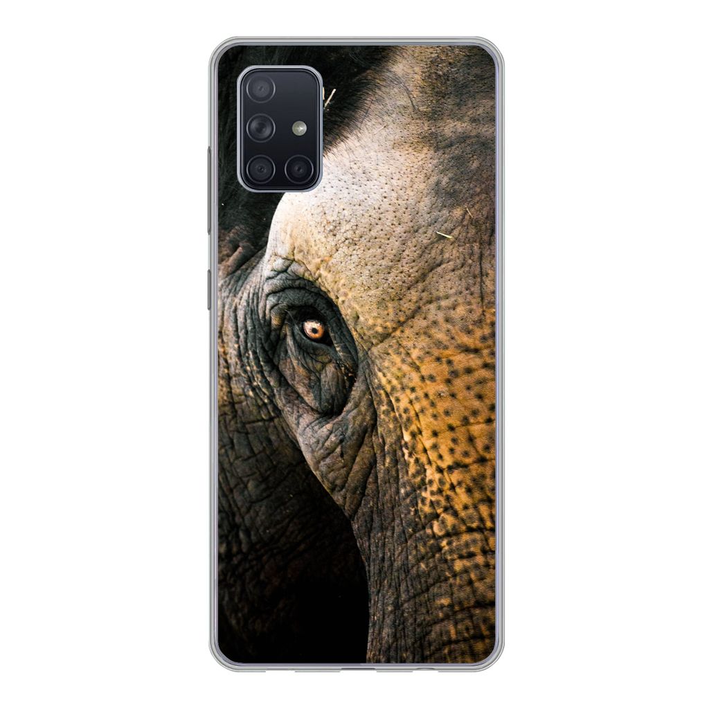 MuchoWow Handyhülle Schutzhülle Hülle für Samsung Galaxy A71 Elefant - Nahaufnahme - Tiere - Natur Silikon Softcase Handy Hülle - Kartenbesi...