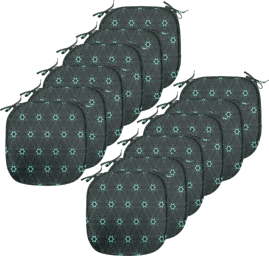 ABAKUHAUS Lot de 12 Galettes de Chaise Étoilées Turquoise Noir 40x40cm