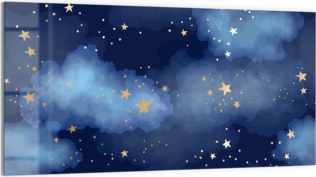DEQORI Magnettafel Glas 100x50 cm 'Sternenhimmel und Wolken' beschreibbar Whiteboard