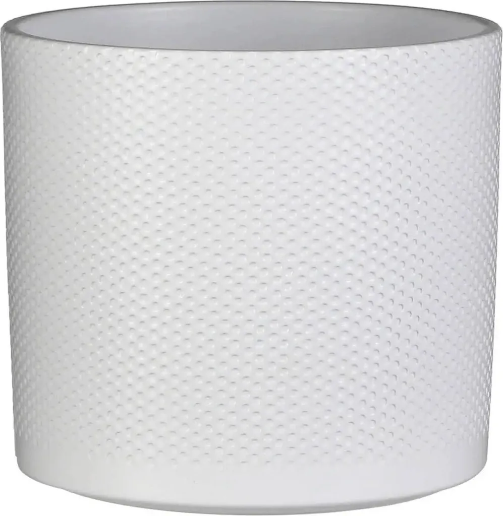 Cache-pot céramique blanche relief Ø21cm - Pot de fleurs stable H23cm