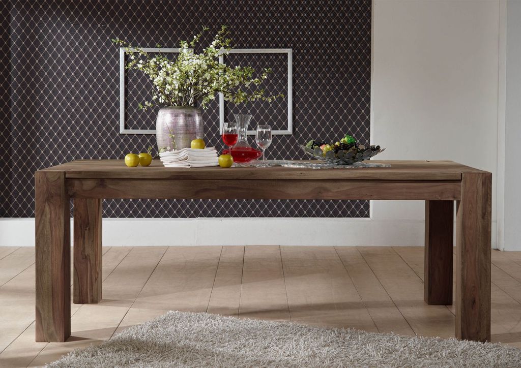 MASSIVMOEBEL24 Esstisch Sheesham 200x100x76  grau geölt Produktbild 