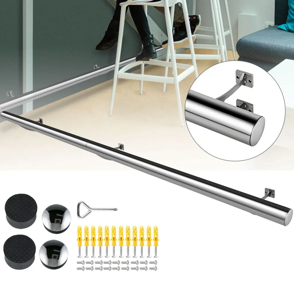 Repose-pieds mural pour comptoir de bar en inox, tube robuste de 2,1m