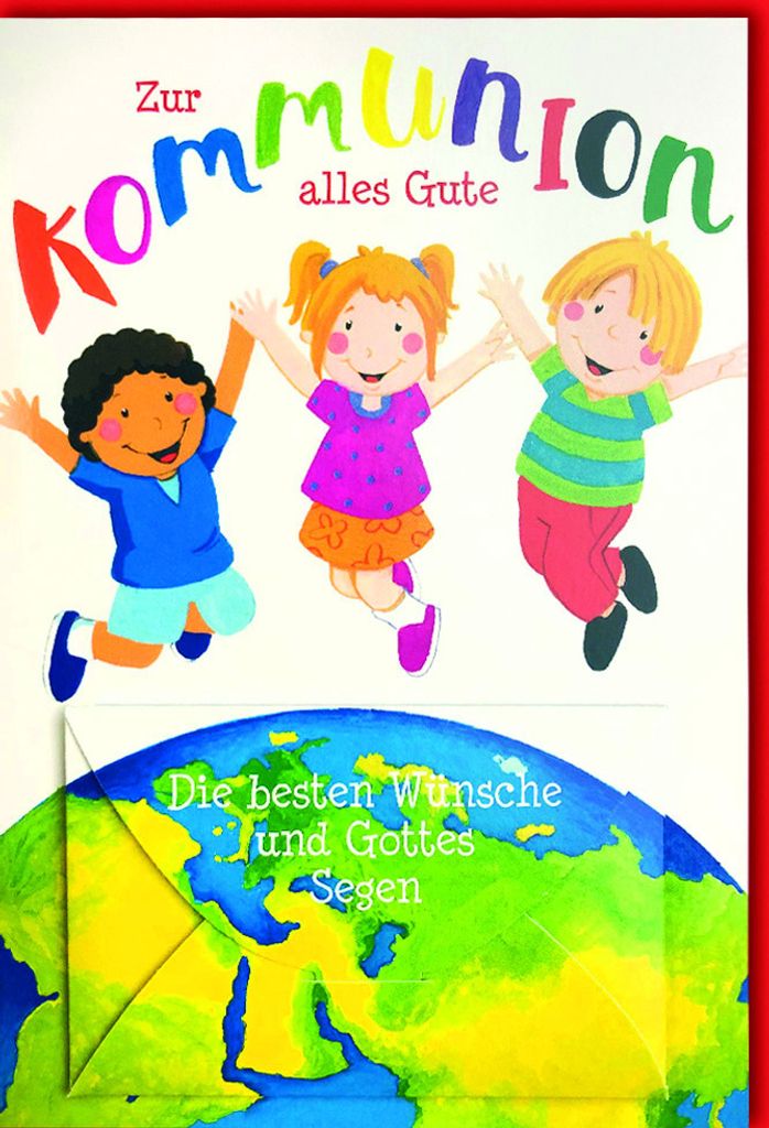 Kommunion - Karte mit Umschlag - springende Kinder