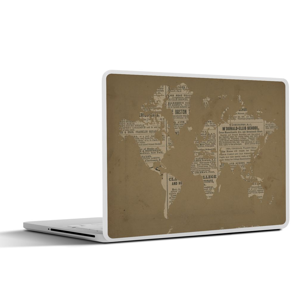 MuchoWow Laptop Aufkleber Sticker Cover Weltkarte - Vintage - Zeitungsdruck 40x30 cm - Laptop Dekoration - Selbstklebend