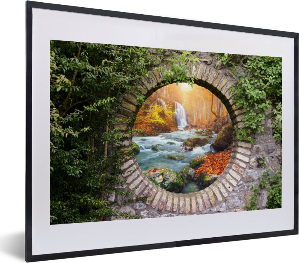 MuchoWow® Gerahmtes Poster Herbst - Wasserfall - Natur - Produktbild 
