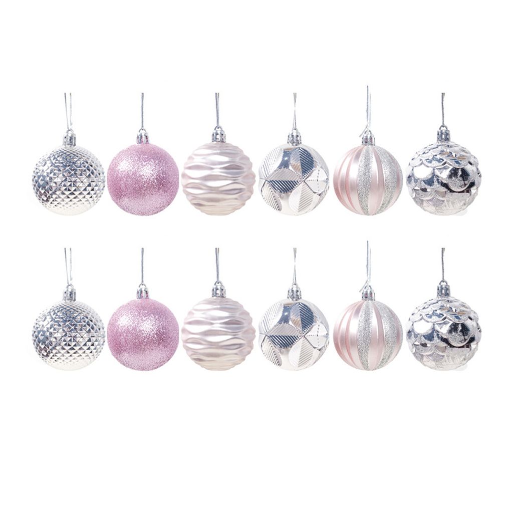 12pcs/Box Weihnachtsball Glitzer breit Anwendung Plastik Weihnachtsbaum hängende dekorative Bälle für Party-Rosa