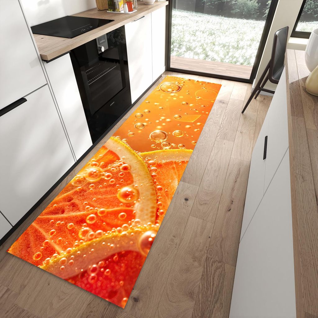 Küchenteppich 80x280cm rutschfest & abwischbar PVC Läufer - Spritzige Orange
