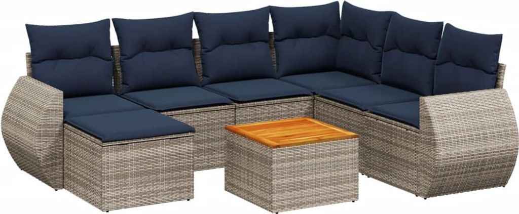 vidaXL 8-teiliges Gartensofa-Set mit Kissen, grau, Polyrattan