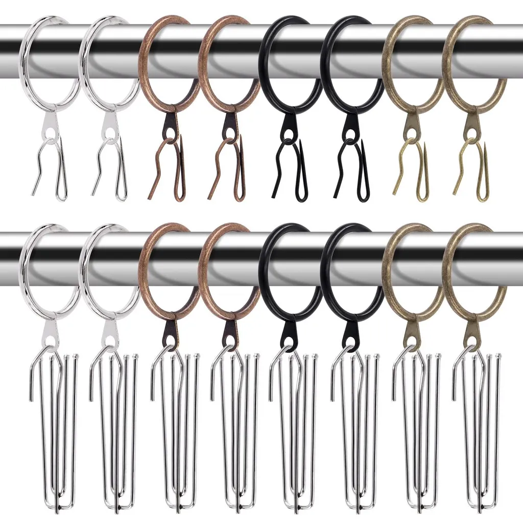 Anneaux rideaux laiton 30mm avec 4 tiges et pinces solides - 120 pièces