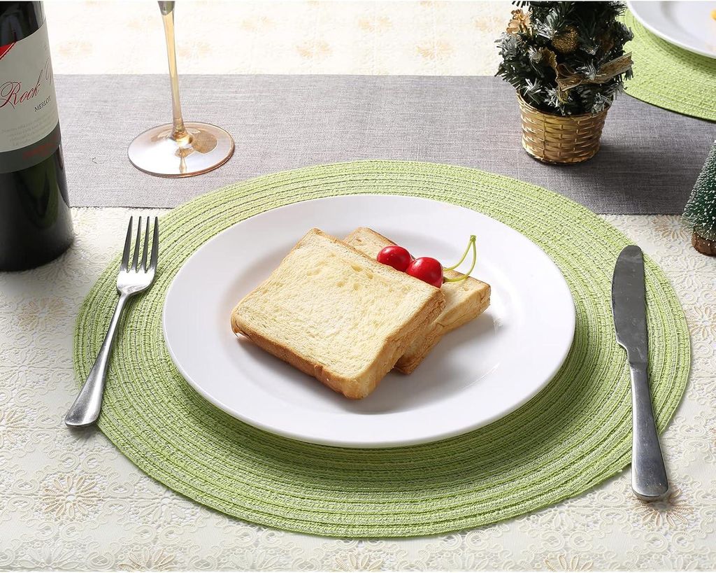 Tischset/Tischset, rund gewebte Tischsets, rund, Baumwolltischsets, abwaschbar, 6 Stück, 36 cm, für Küche, Esstisch, Festdekoration (grün)