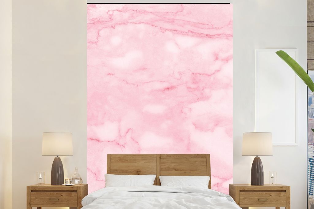 MuchoWow Fototapete für Wohnzimmer oder Schlafzimmer Wandtapete Vinyl Motivtapete Marmor - Rosa - Textur - Schick - 195x300 cm - Das Hintergrund...