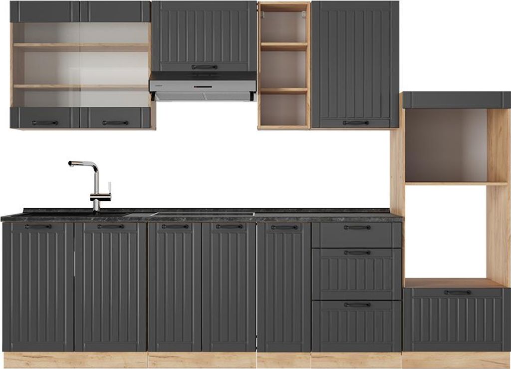 Küchenzeile Vicco Fame-Line Dunkelgrau 280 cm ohne Arbeitsplatte, Model 56972