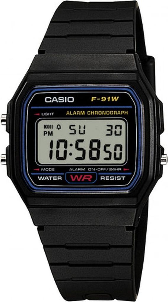 Uni-Uhr Casio F-91W-1YEG Schwarz (Ø 35 mm) Produktbild 