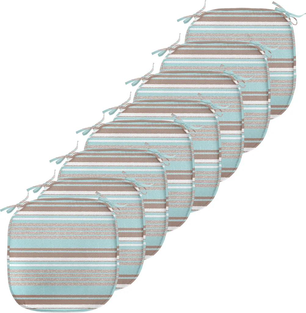 Coussin de siège imperméable rayé lot de 8 avec fixations 40x40cm Seafoam