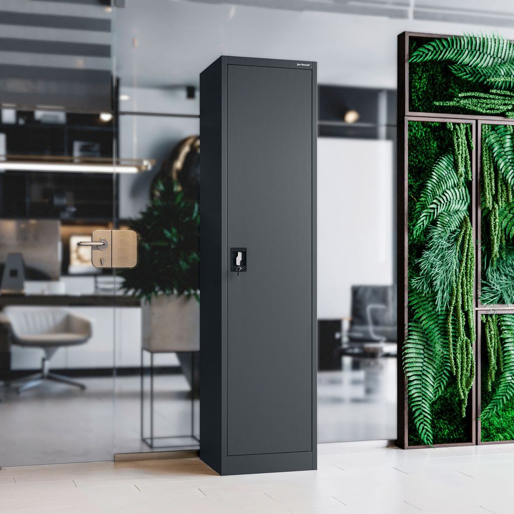 Büroschrank Aktenschrank Metallschrank Lagerschrank 4 Fachböden Flügeltür Pulverbeschichtung Stahlblech 185 cm x 45 cm x 40 cm Farbe: Anthrazit