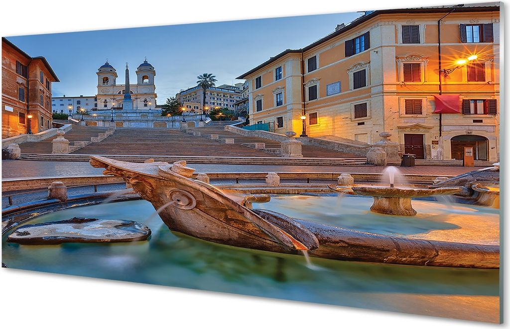 Spritzschutz 100x50 Wandkunst Rom Sonnenuntergang Brunnen Gebäude