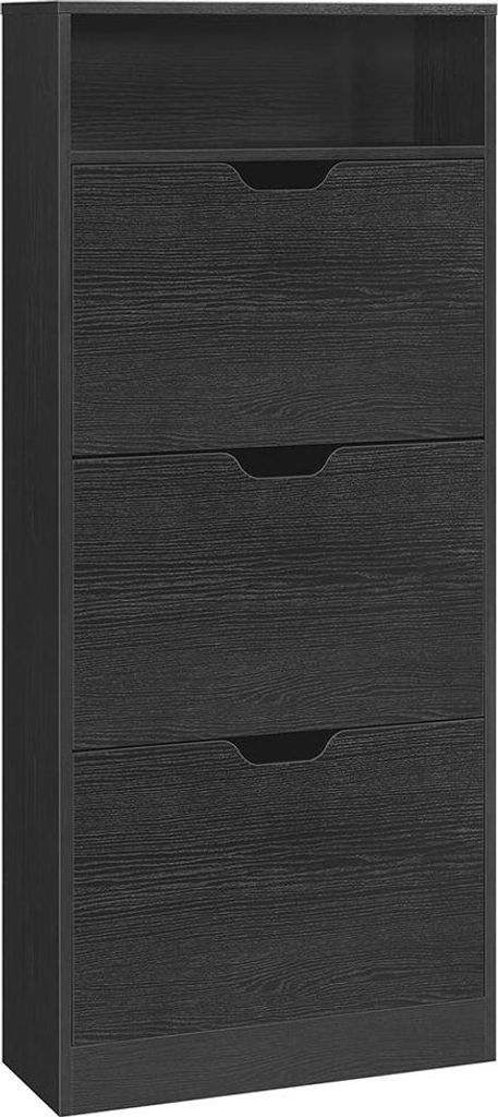 Offene Schuhkommode - verstellbare Schuhablage - schwarze Spanplatte - 24 cm x 60 cm x 139 cm