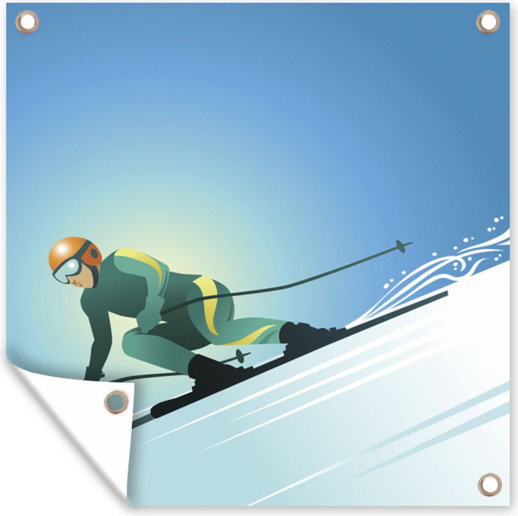 MuchoWow 100x100 cm Outdoor-Poster Gartendeko Sichtschutz Garten Poster für den Garten Illustration eines Skifahrers auf einer steilen Piste