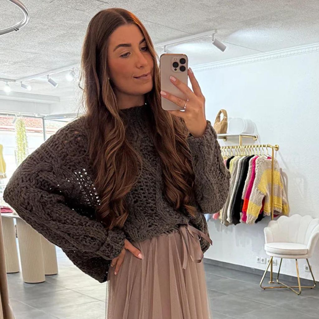 Grobstrickpullover Damen "Eva" Taupe, Damenpullover, weicher Stoff lockere Passform, für Frauen Pullover, Sweatshirt für Damen, Elegant Winterpul...