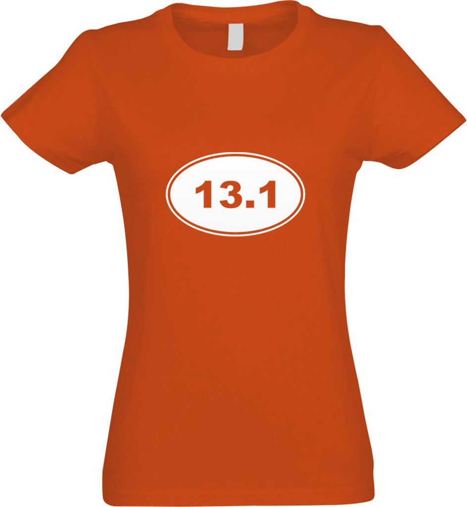 Kiwistar - T-Shirt tailliert - Damen - orange - 13.1 Run - mit Motiv Bedruckt - Funshirt Design - Sport - Freizeit - Damen - L