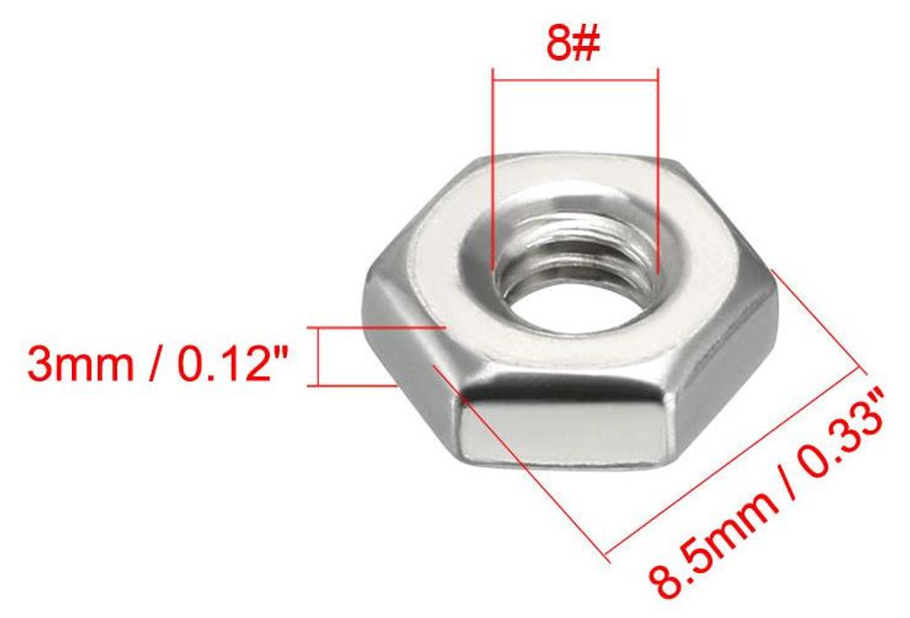 100Stk.Sechskantmuttern 8#-32 Grobgewinde Sechskantmutter Edelstahl 304