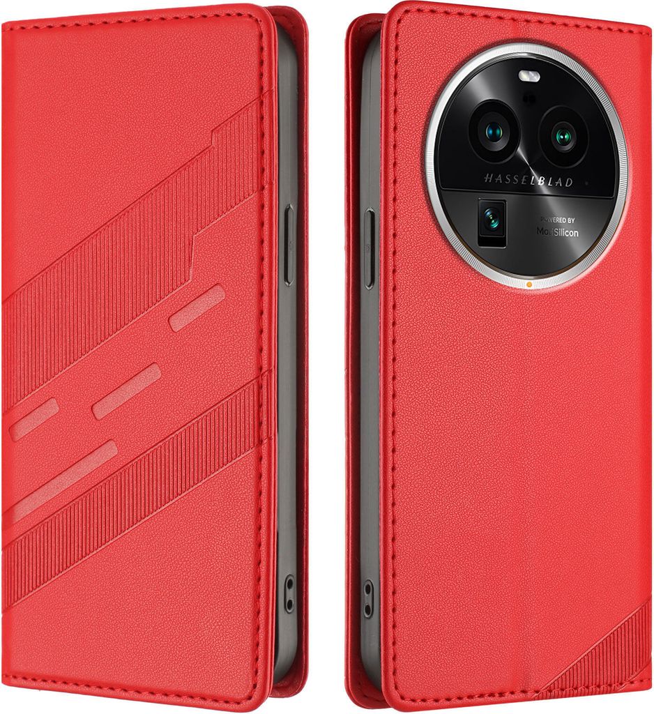 Hülle für Oppo Find X6 Pro, Kunstleder Brieftaschen Handyhülle mit Kartenfach und Standfunktion Rot