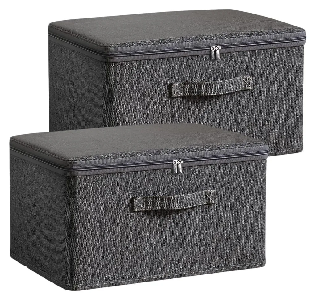 Petite Boîte de Rangement Grise Pliable avec Fermeture Éclair - Lot 2