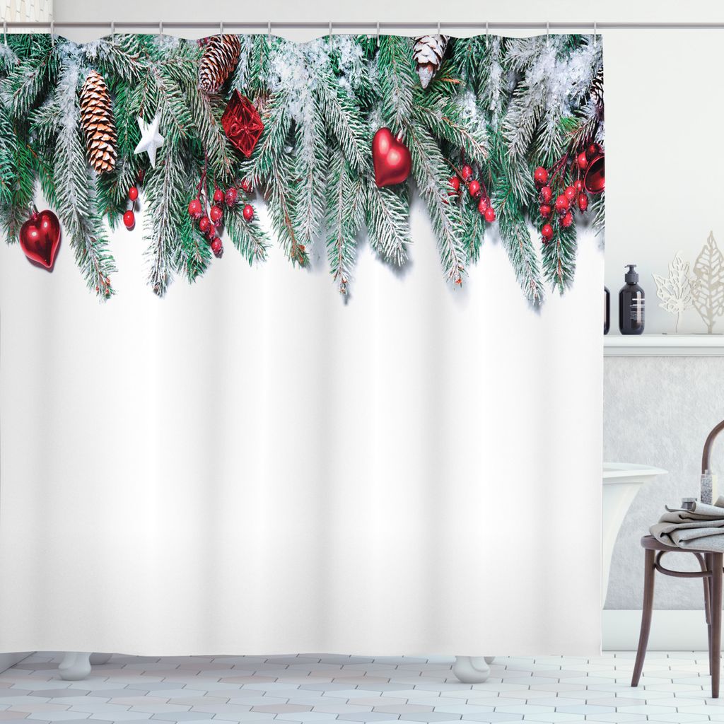 ABAKUHAUS Weihnachten Duschvorhang, Sterne Beeren Weihnachten, Wasser Blickdicht inkl.12 Ringe Langhaltig Bakterie und Schimmel Resistent, 175 x 18...