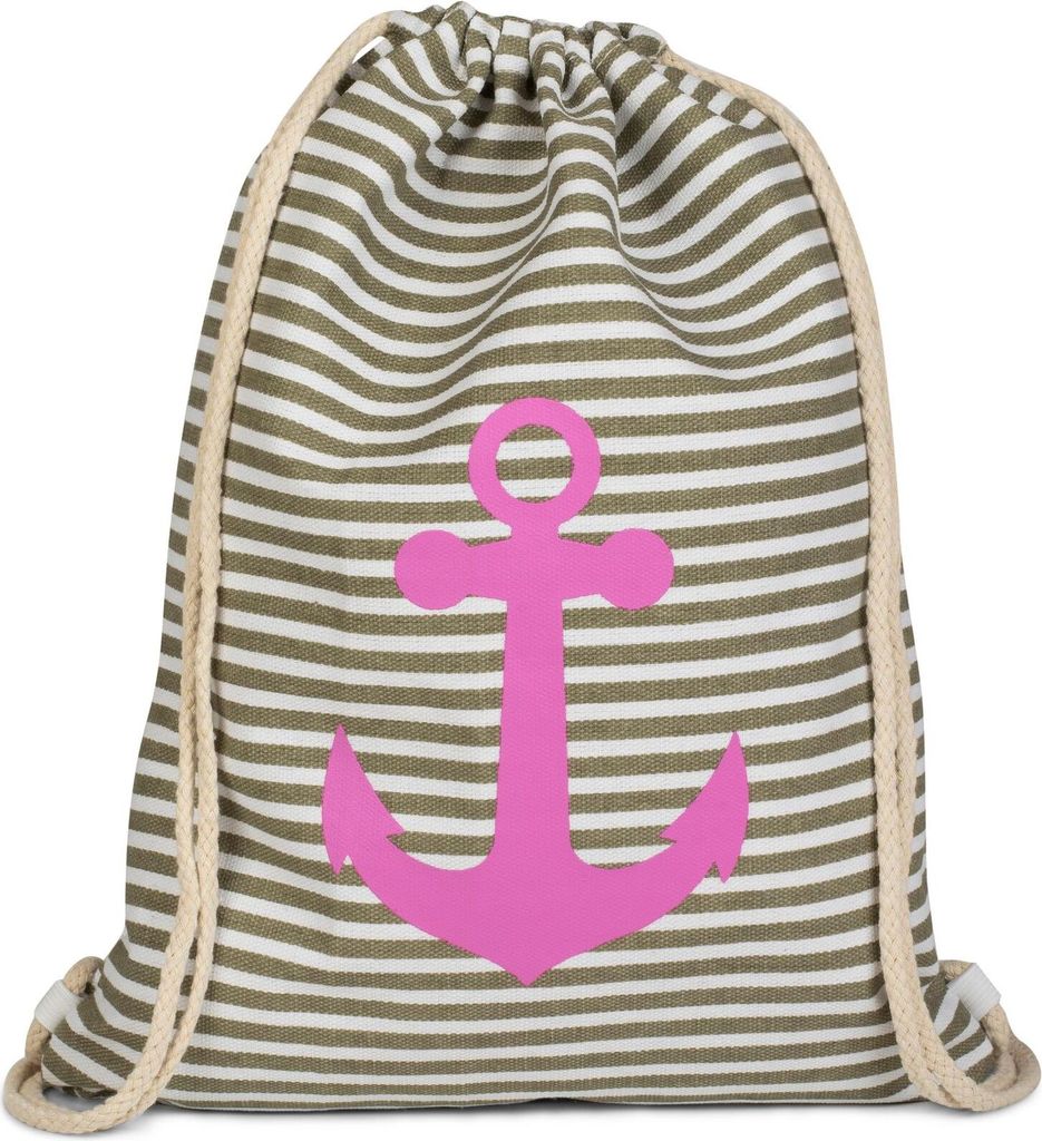 styleBREAKER Turnbeutel Rucksack im maritimen Design mit Streifen und Anker Print, Sportbeutel, Uni 02012052