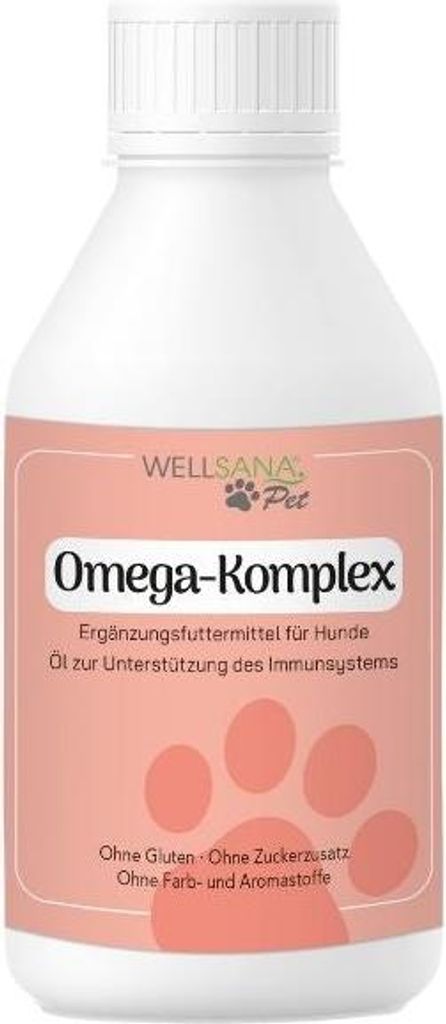 Omega 3 Algenöl | Hunde Nahrungsergänzungsmittel | Wellsana Omega-Komplex mit Lachsöl & Mariendistel für Hunde | 250 ml