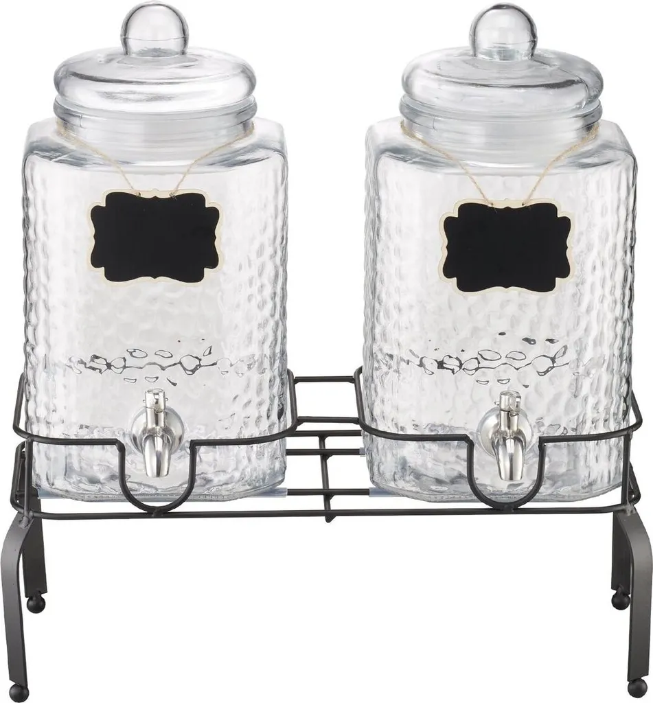 Set 2 Distributori Bevande 5,5L Vetro con Supporto Metallo e Rubinetto