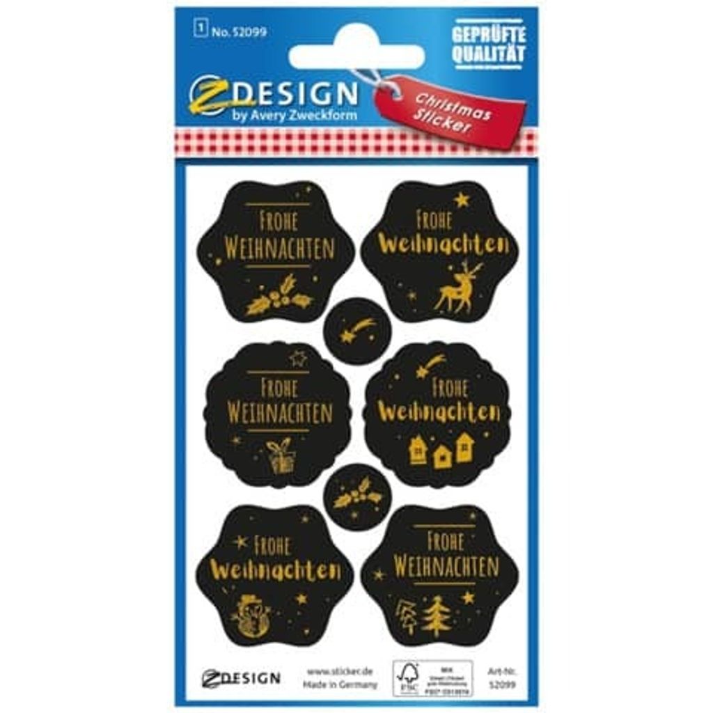 AVERY Zweckform ZDesign Weihnachts-Sticker Gruß schwarz/gold 1 Blatt à 8 Sticker